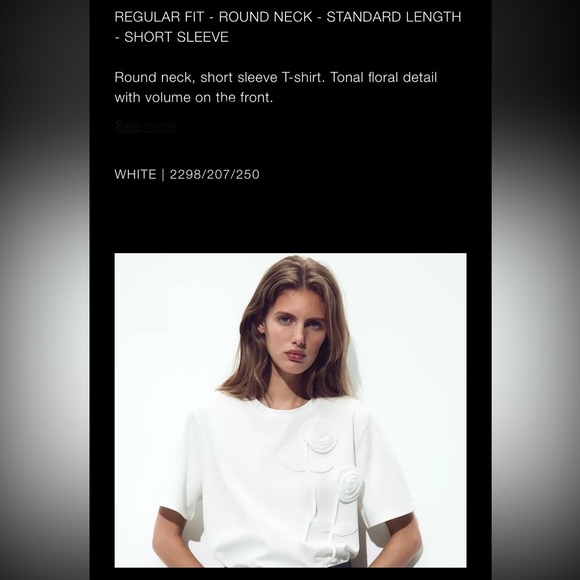 Zara White Tonal Floral T-shirt | Short Sleeves | XL | Cotton | NWT | Sold Out - Picture 4 of 12